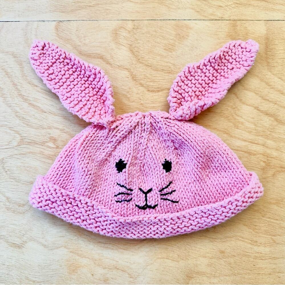 Handmade Pink Bunny Ear Baby Knit Hat | Easter Photo Prop